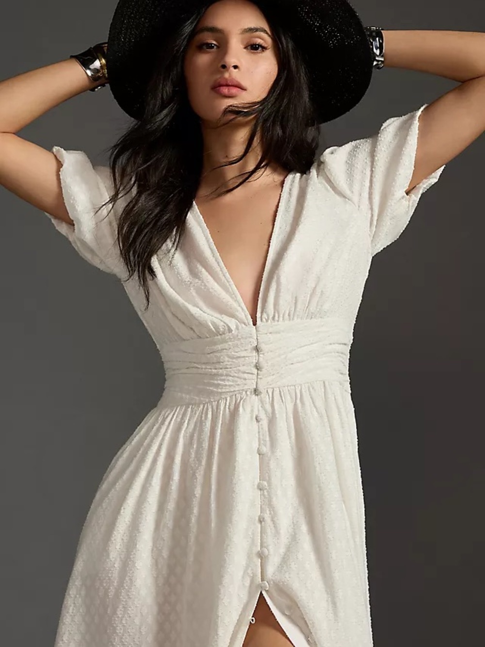 Nwot Anthropologie Katerina White Puff-Sleeve Deep V Mini Dress - Picture 6 of 6